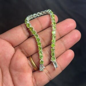 925 Sterling Silver Natural Peridot Tennis Bracelet Handmade 7.2 Inch